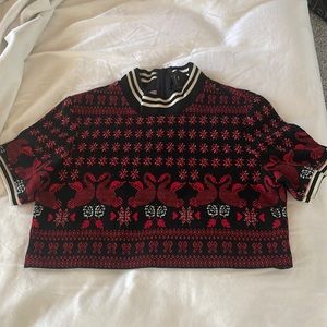 Anna Sui cropped mock neck short sleeve sweater